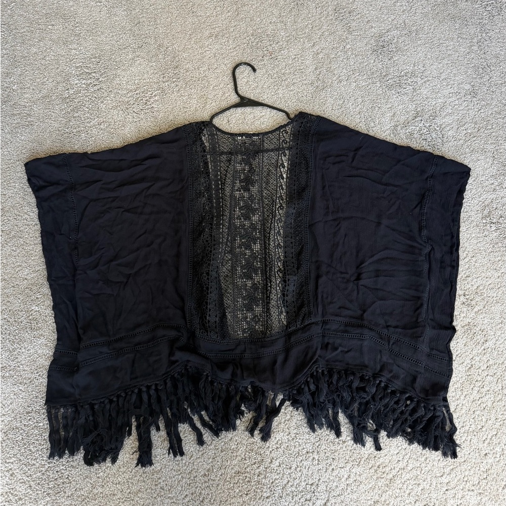 Navy Fringe Kimono Cardigan - Women - Picture 7 of 9